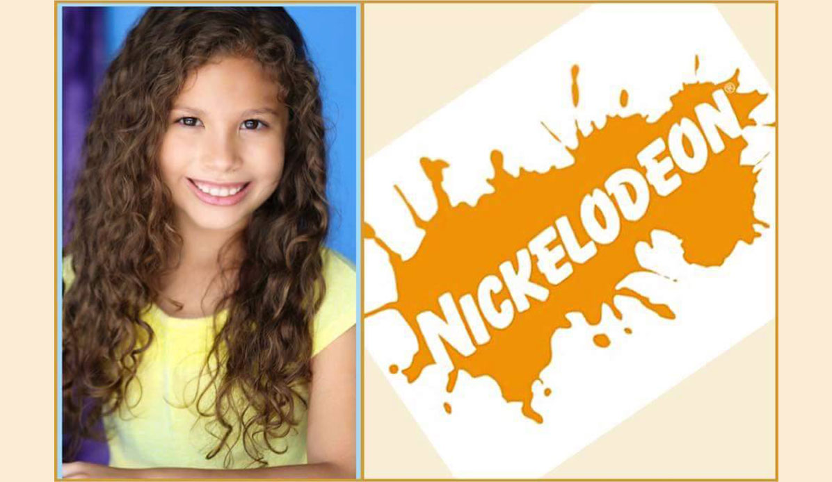 A young actress smiles in a Nickelodeon ad.