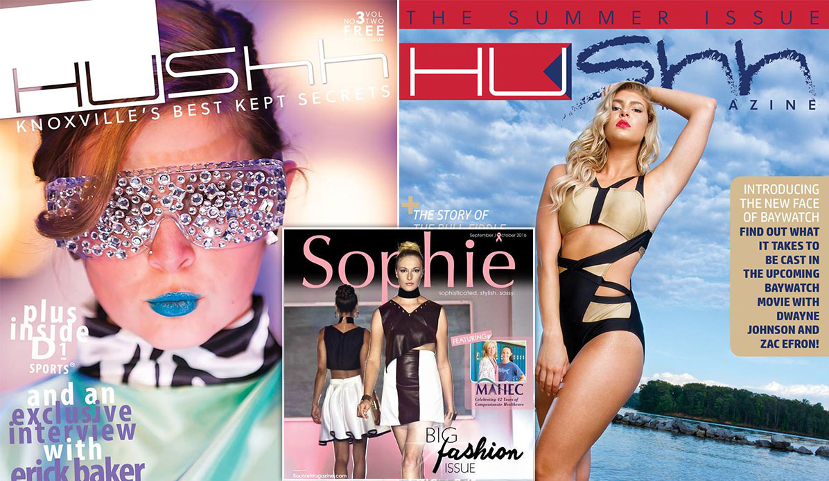 Several magazine covers featuring Gage models.